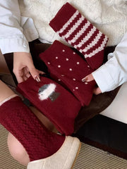 Winter Women Socks Vintage Style Knit Wool Casual Socks Thick Warm red Socks