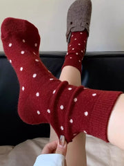 Winter Women Socks Vintage Style Knit Wool Casual Socks Thick Warm red Socks
