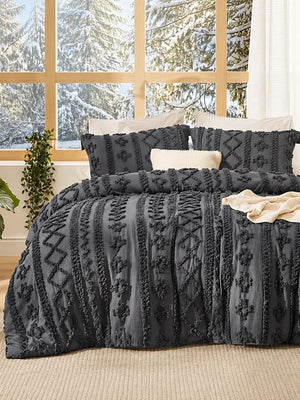 Boho Tufted Embroidery Comforter Set Soft Breathable 3 Piece Bedding Set