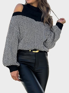 Women's Striped Cold Shoulder Oversized Sweaters