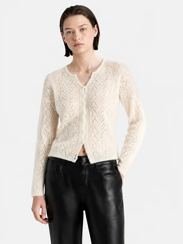 Cashmere-Silk Openwork V-Neck Sweater