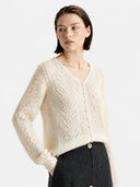 Cashmere-Silk Openwork V-Neck Sweater