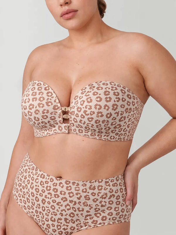 Plus-Size Women's Strapless Double Front Clasp Push-Up Bra (Fits D/DD/F Cups)