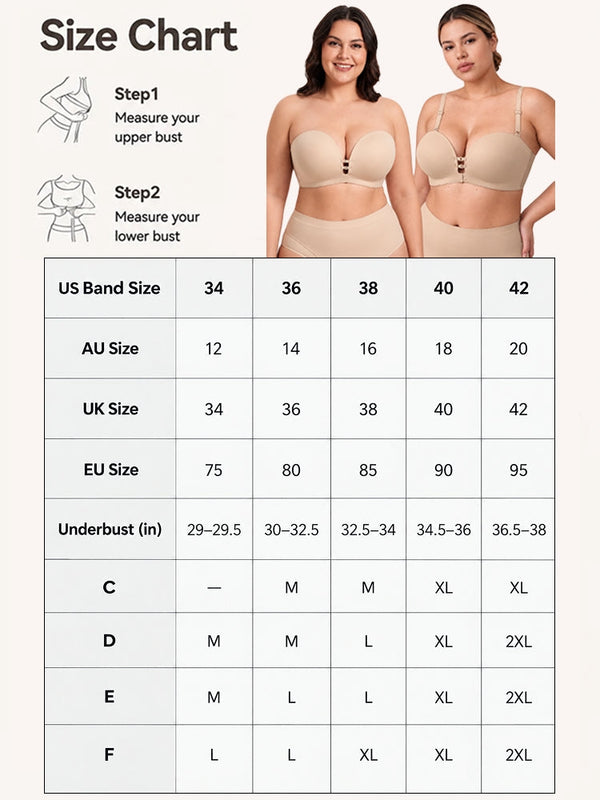 Plus-Size Women's Strapless Double Front Clasp Push-Up Bra (Fits D/DD/F Cups)