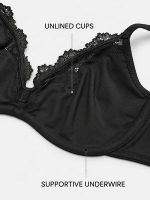 Women's Unlined Lace Plunge Bra – Deep V Balconette Underwire Demi Bra