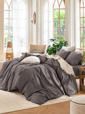 4 Piece Brushed Microfiber Bedding Set Solid Color Duvet Cover and Sheets