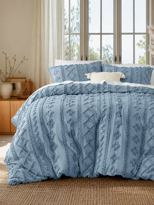 Boho Tufted Embroidery Comforter Set Soft Breathable 3 Piece Bedding Set