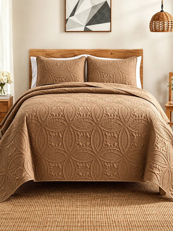 Vintage Damask Ultrasonic Quilted Bedding Set