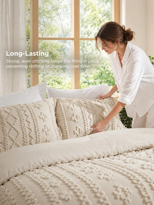Boho Tufted Embroidery Comforter Set Soft Breathable 3 Piece Bedding Set