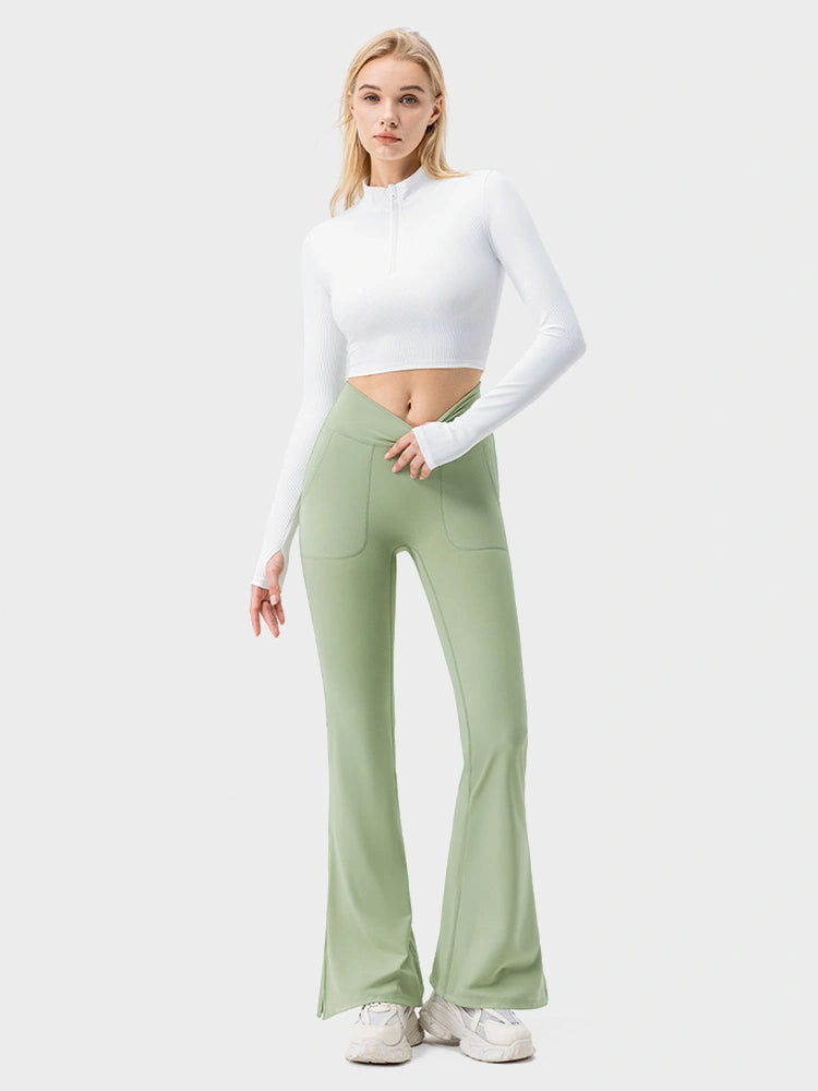 Womens Flare Leggings with Slit Hem High Waist Bootcut Yoga Pants Workout Tummy Control Flared