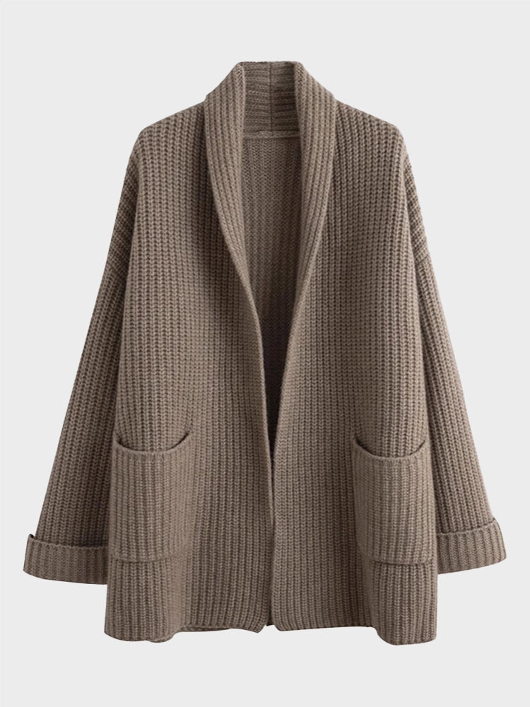Women's  Open Front Oversized Button V Neck Loose Soft Knit Cardigan Outwear