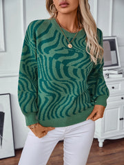 women's zebra print crew neck pullover sweater