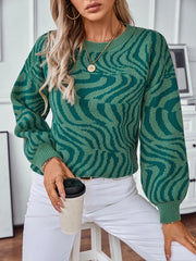 women's zebra print crew neck pullover sweater