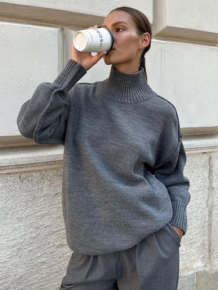 Thick and Loose Lazy Style Pullover Women's high Collar Warm Sweater