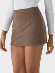 High Waisted Invisible Zipper 2-in-1 Mini A-line Corduroy Casual Skirt