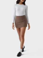High Waisted Invisible Zipper 2-in-1 Mini A-line Corduroy Casual Skirt