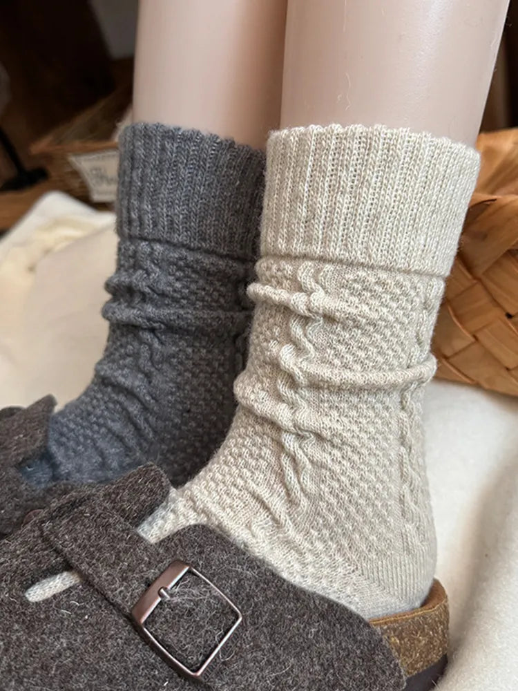 Women's Warm Cable Knit Mid-Calf Fleece Lined  Socks