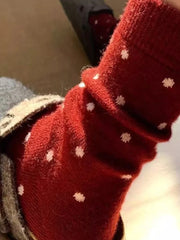 Winter Women Socks Vintage Style Knit Wool Casual Socks Thick Warm red Socks