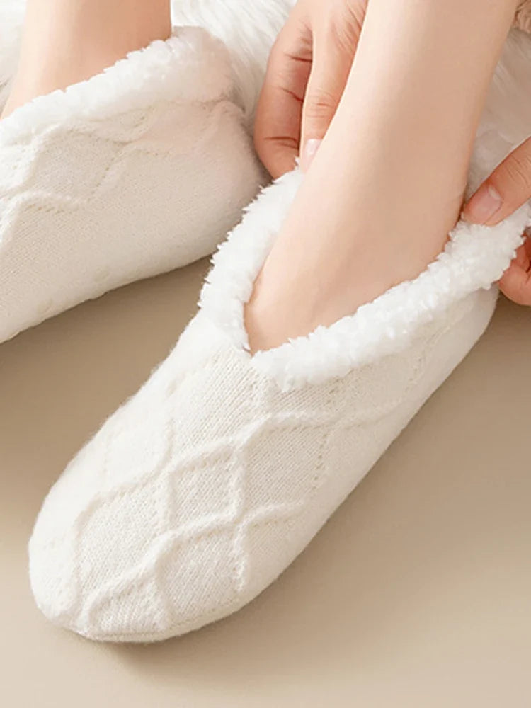 Womens Thick  Lined Non-Slip Socks Indoor Floor
