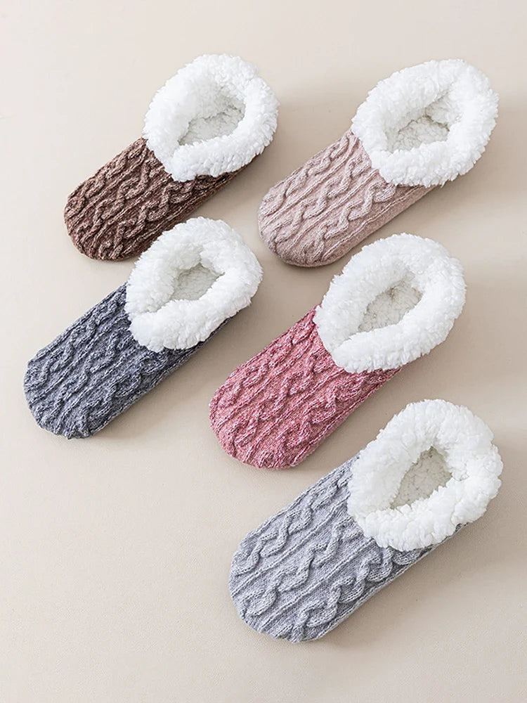 Women's fleece-lined non-slip floor socks