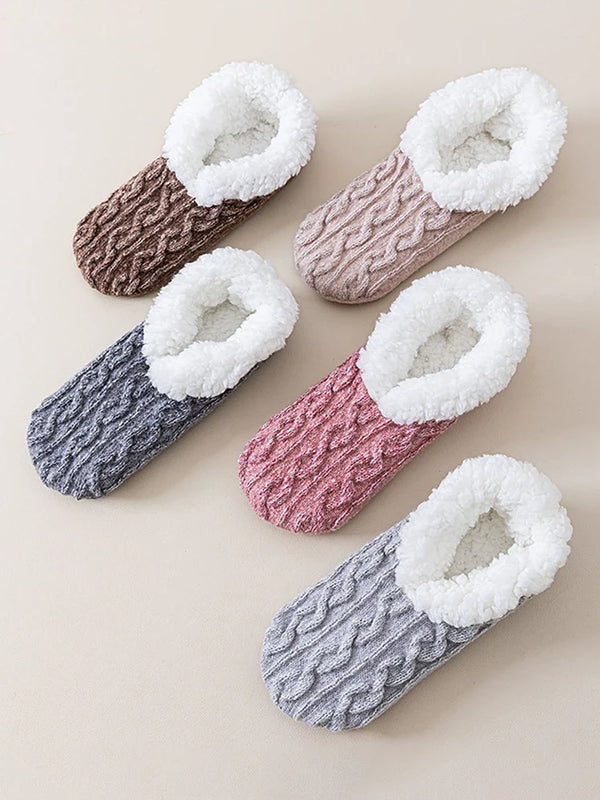 Women's fleece-lined non-slip floor socks