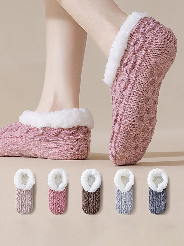 Women's fleece-lined non-slip floor socks