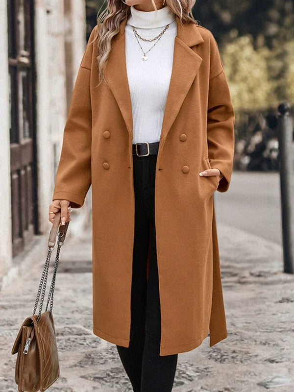 Women's Solid Color Wool Blend Coat
