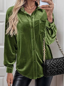 Women's Lapel Collar Puff Sleeve Shirt