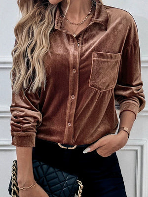 Women's Lapel Collar Puff Sleeve Shirt