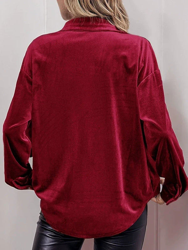 Women's Lapel Collar Puff Sleeve Shirt