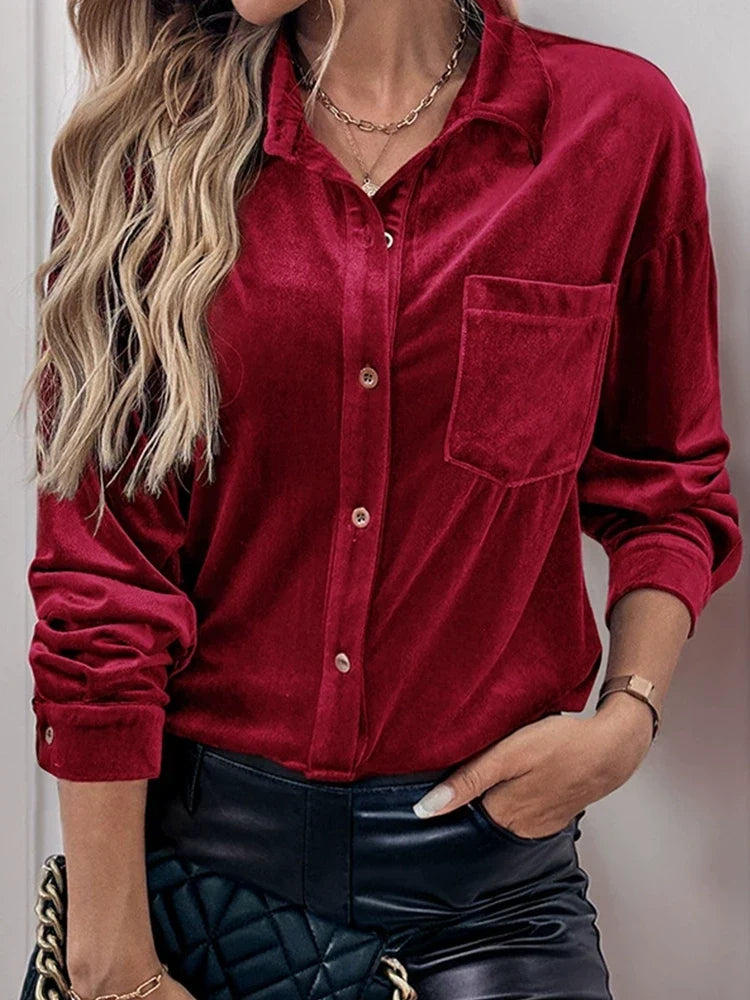 Women's Lapel Collar Puff Sleeve Shirt