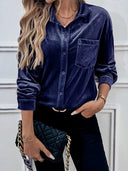 Women's Lapel Collar Puff Sleeve Shirt
