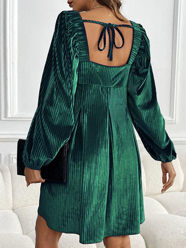 Women Long Sleeve Backless Velvet Mini Dress