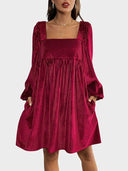 Women Long Sleeve Backless Velvet Mini Dress