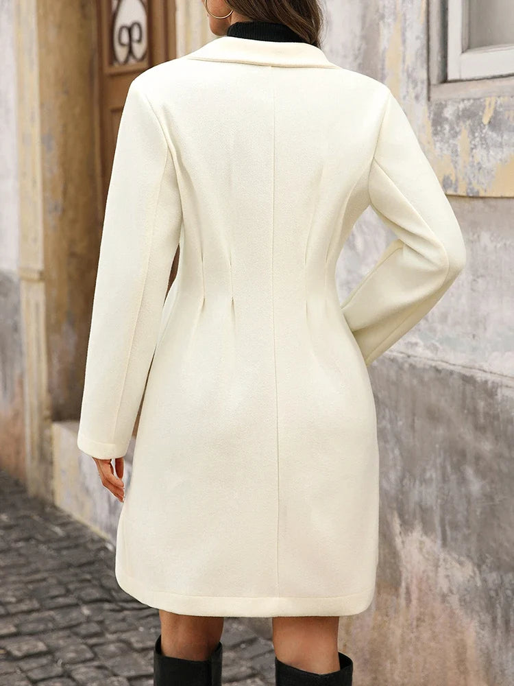 Wool Coat with Pearl Button Decoration