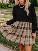 Plaid Patchwork Sweatshirt Mini Dress