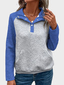 Womens  Sweatshirt Collared Polo Color Block Long Sleeve Pullover Tops with Pocket