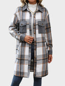Women's Plus Size Long Flannel Plaid Shacket Jacket