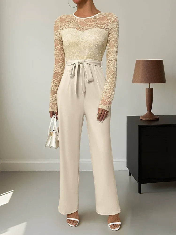 Women's Solid Color Lace-Up Jumpsuit