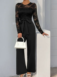 Women's Solid Color Lace-Up Jumpsuit