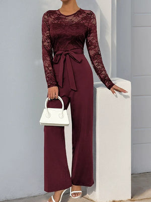 Women's Solid Color Lace-Up Jumpsuit