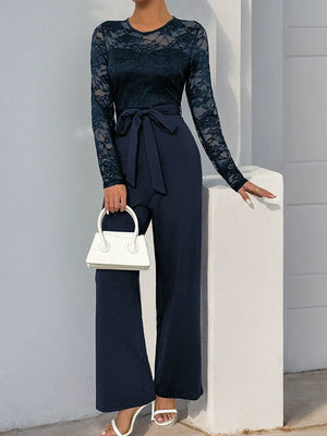 Women's Solid Color Lace-Up Jumpsuit