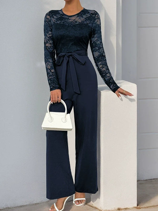 Women's Solid Color Lace-Up Jumpsuit