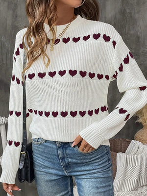 Women's Heart Crew Neck Casual Long Sleeve Sweater