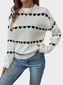 Women's Heart Crew Neck Casual Long Sleeve Sweater