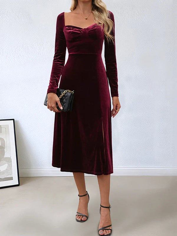 Women's Velvet Long Sleeve Bodycon Maxi Dress