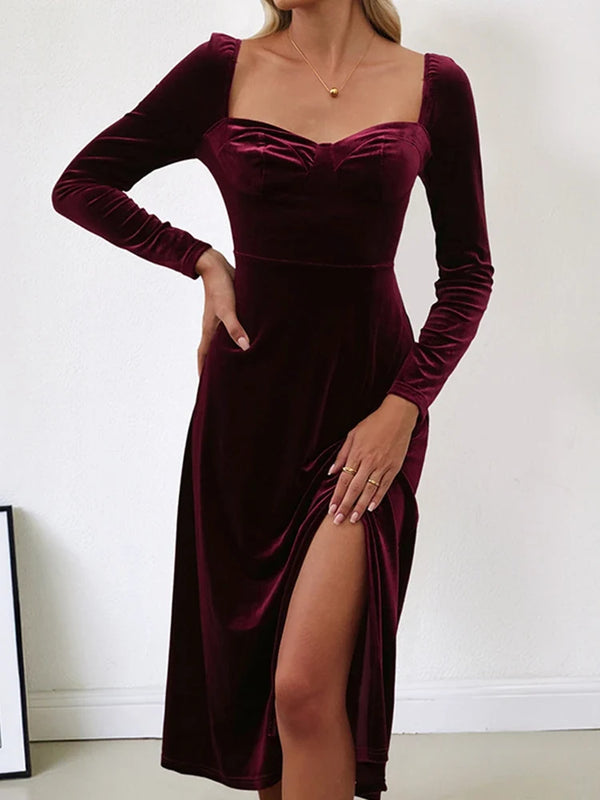 Women's Velvet Long Sleeve Bodycon Maxi Dress
