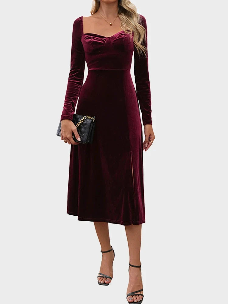 Women's Velvet Long Sleeve Bodycon Maxi Dress