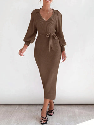 Womens Knit  V Neck Tunic Long Sleeve Fall Sweater Dresses