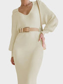 Womens Knit  V Neck Tunic Long Sleeve Fall Sweater Dresses